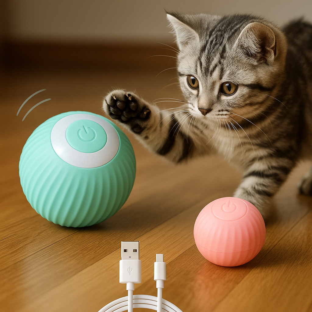 Brinquedo Bolinha Automática Interativa LED USB para Gatos e Cães