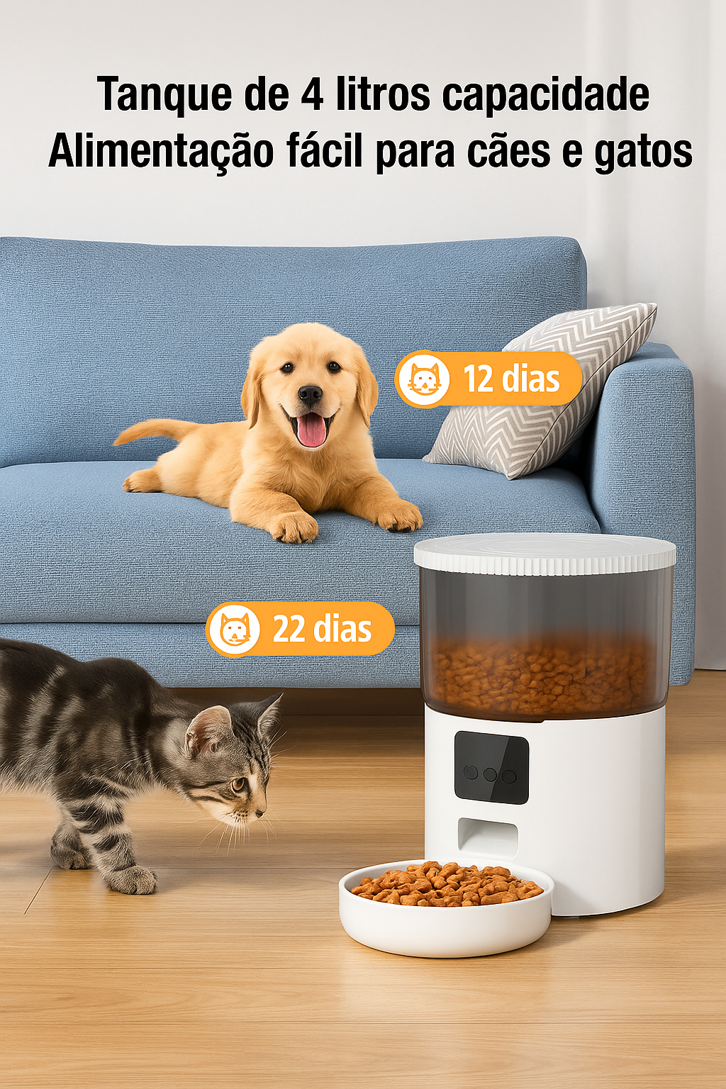 Alimentador Automático Pet 4L Wi-Fi com Timer e Voz