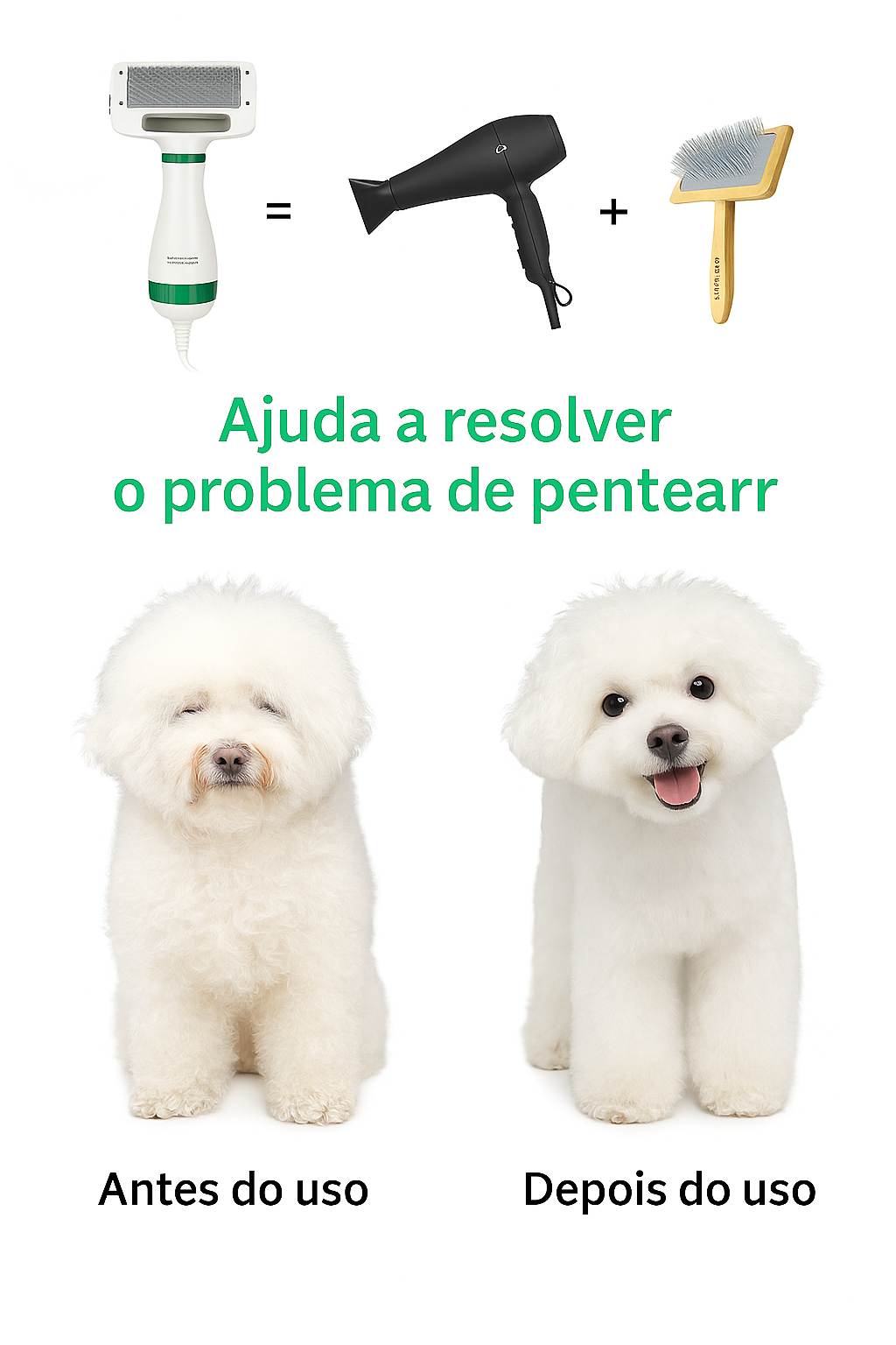 Secador Pet 2 em 1 com Escova Slicker - Secagem e Escovação
