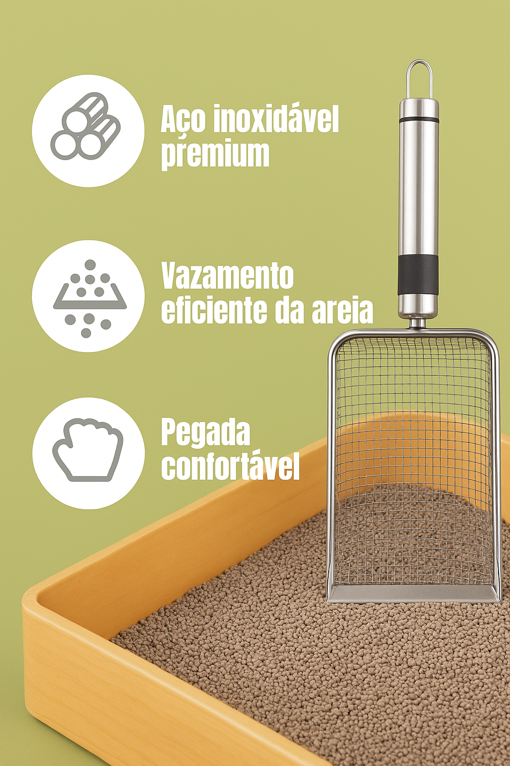 Pá de Areia Inoxidável para Gatos e Cães – Alça Reforçada