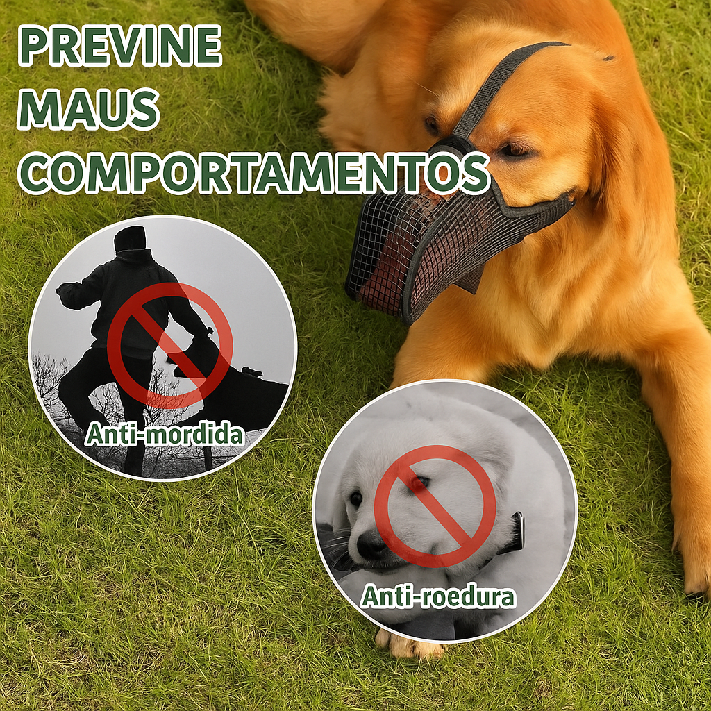 Focinho Respirável Ajustável para Cachorro | Antimordida Verão