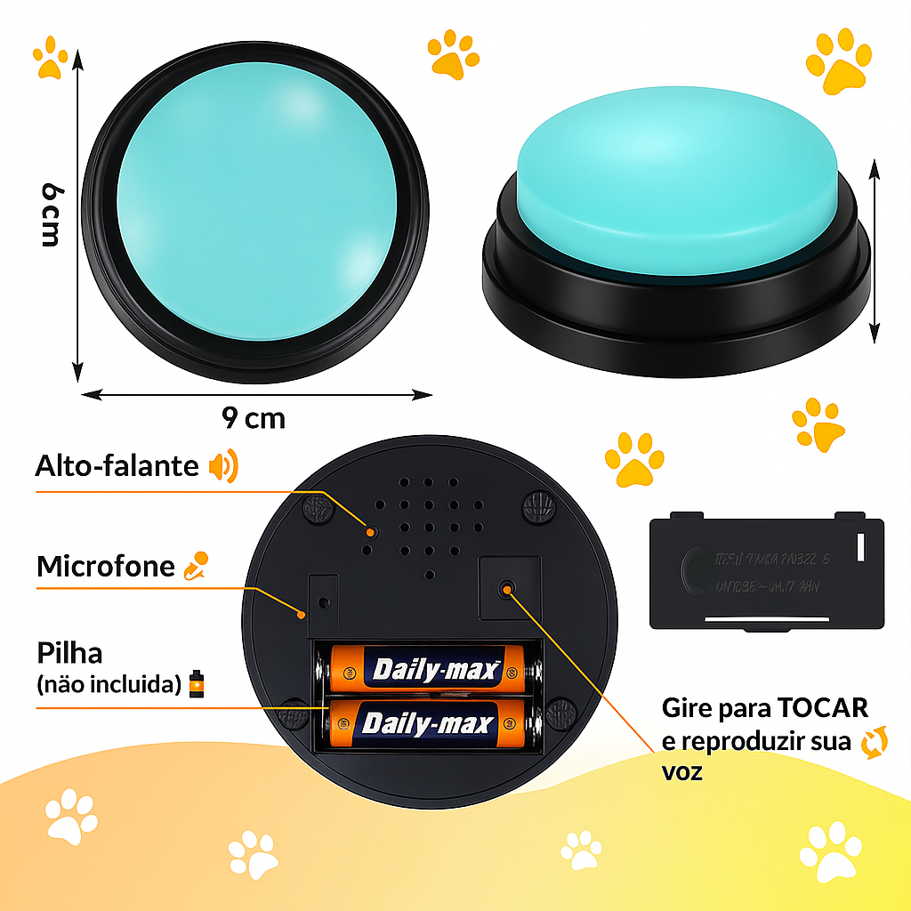 Botão Falante Interativo para Pets | Brinquedo Portátil