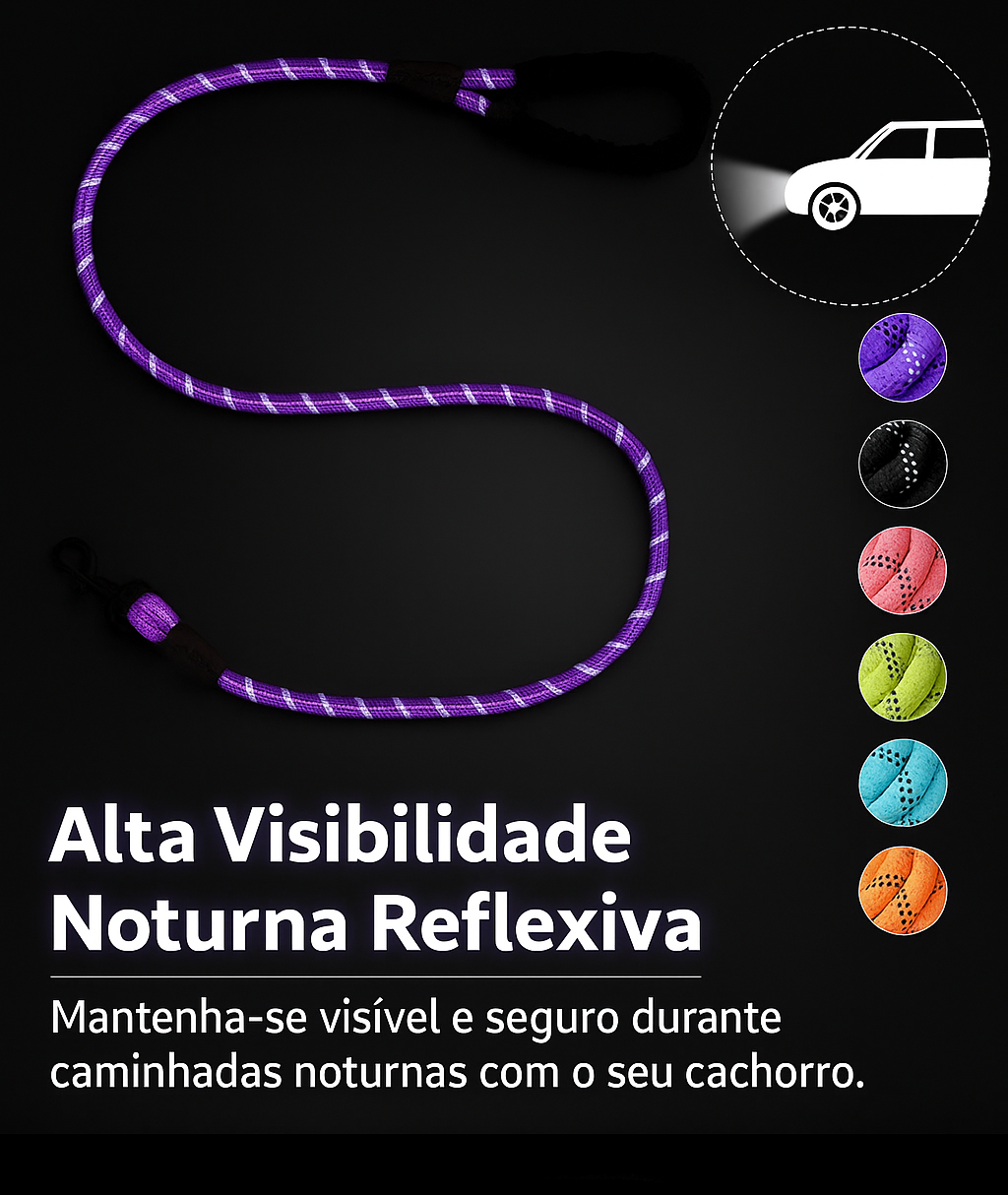 Trela Reflexiva Reforçada para Cães – Segurança e Conforto