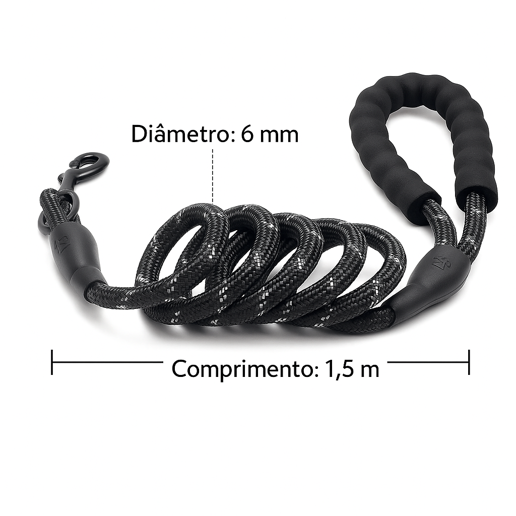 Trela Reflexiva Reforçada para Cães – Segurança e Conforto
