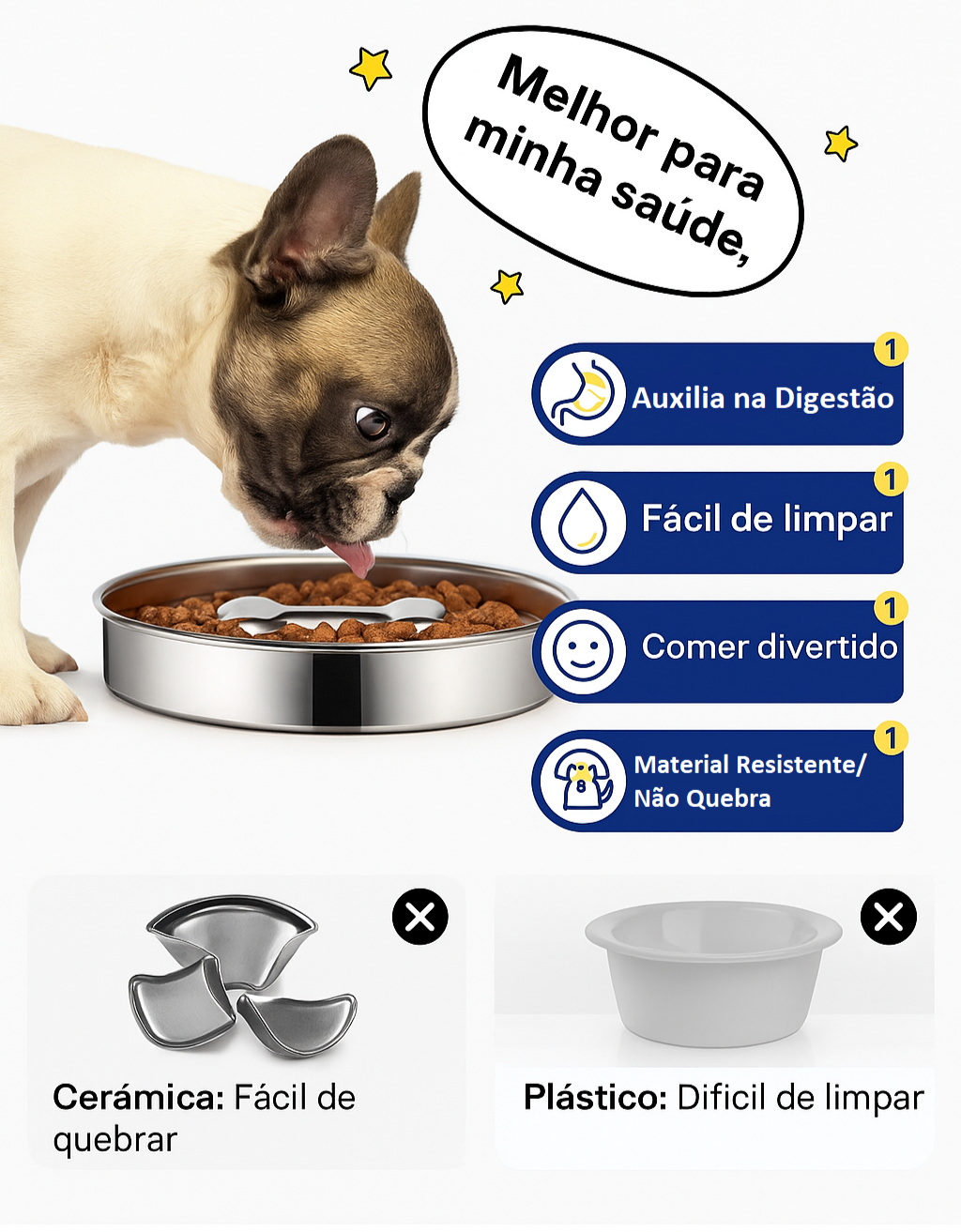 Tigela Lenta Inoxidável para Cães – Antiasfixia