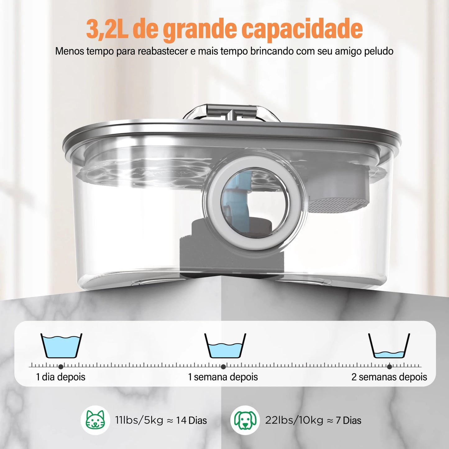 Bebedouro Automático 3.2L Inox para Gatos e Cães