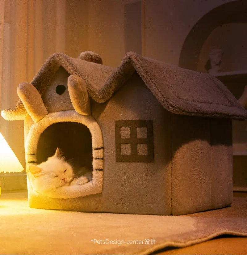 Casa de Luxo Dobrável p/ Pets com Tapete Quente Removível