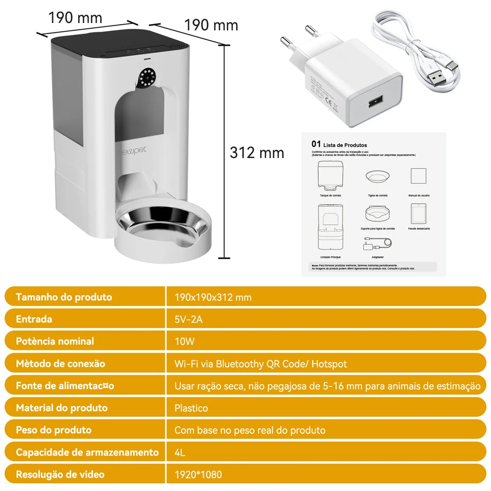 Alimentador Inteligente Newpet 4L com Câmera e APP – Bivolt