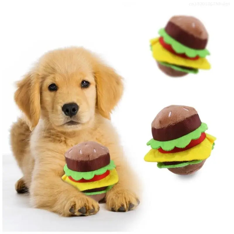 Brinquedo Hambúrger Mordedor Resistente para Cães – Pelúcia Interativa