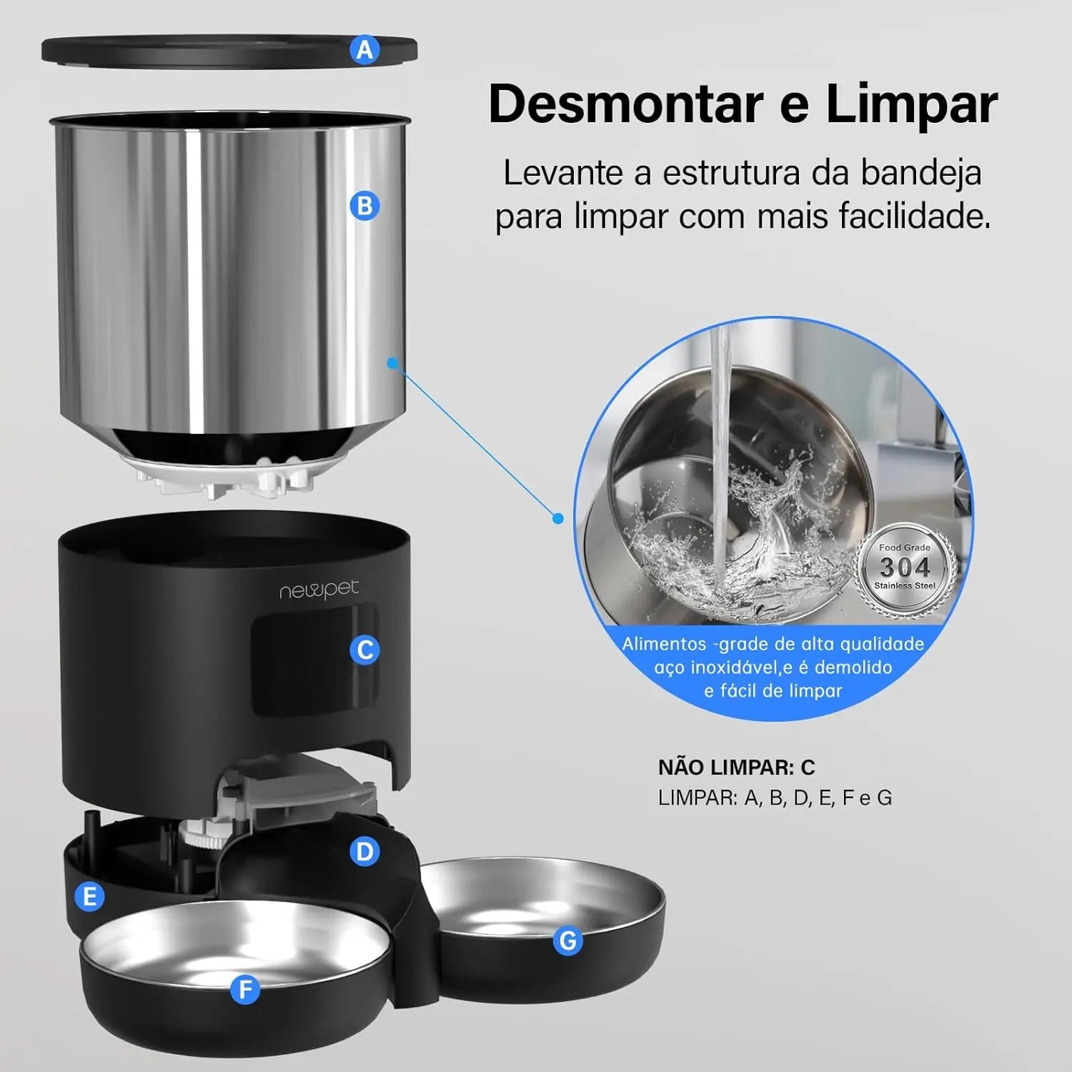 Alimentador Duplo Automático WiFi para Gatos e Cães 4L com Tigelas de Aço Inoxidável