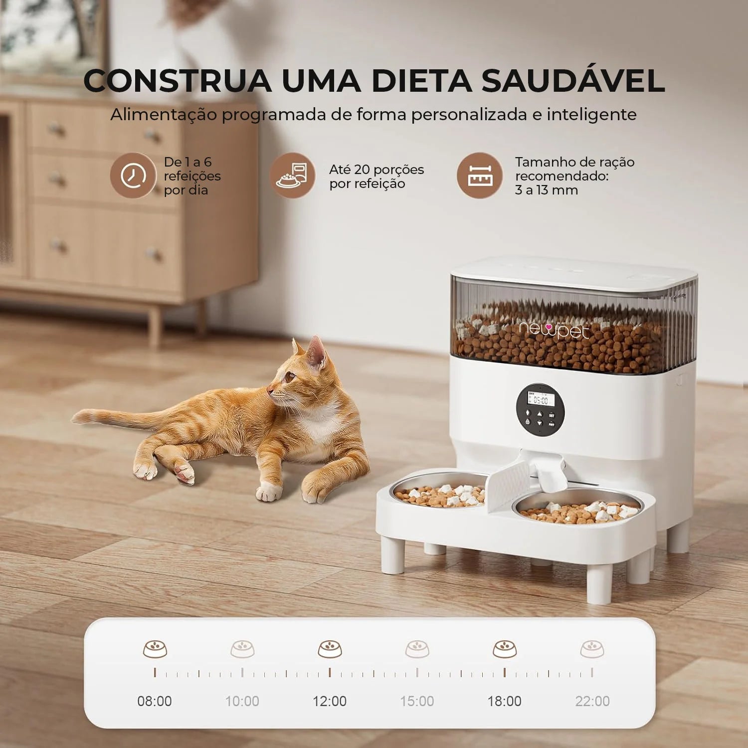 Newpet Dispensador Automático Ração Pet com APP WiFi e Tigelas Duplas