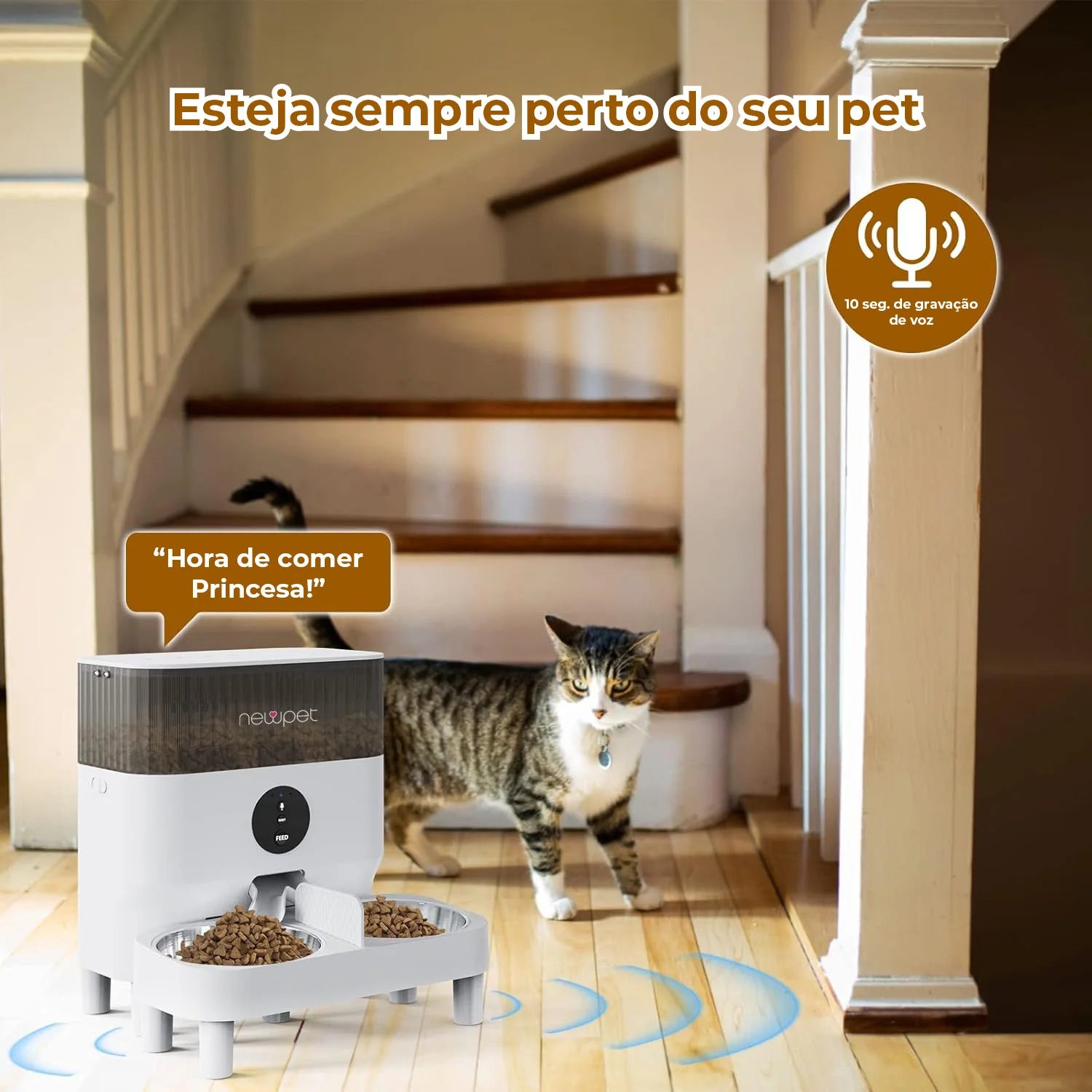Newpet Dispensador Automático Ração Pet com APP WiFi e Tigelas Duplas