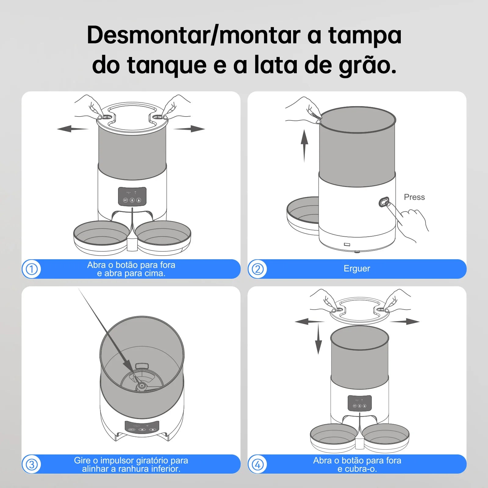 Alimentador Duplo Automático WiFi para Gatos e Cães 4L com Tigelas de Aço Inoxidável