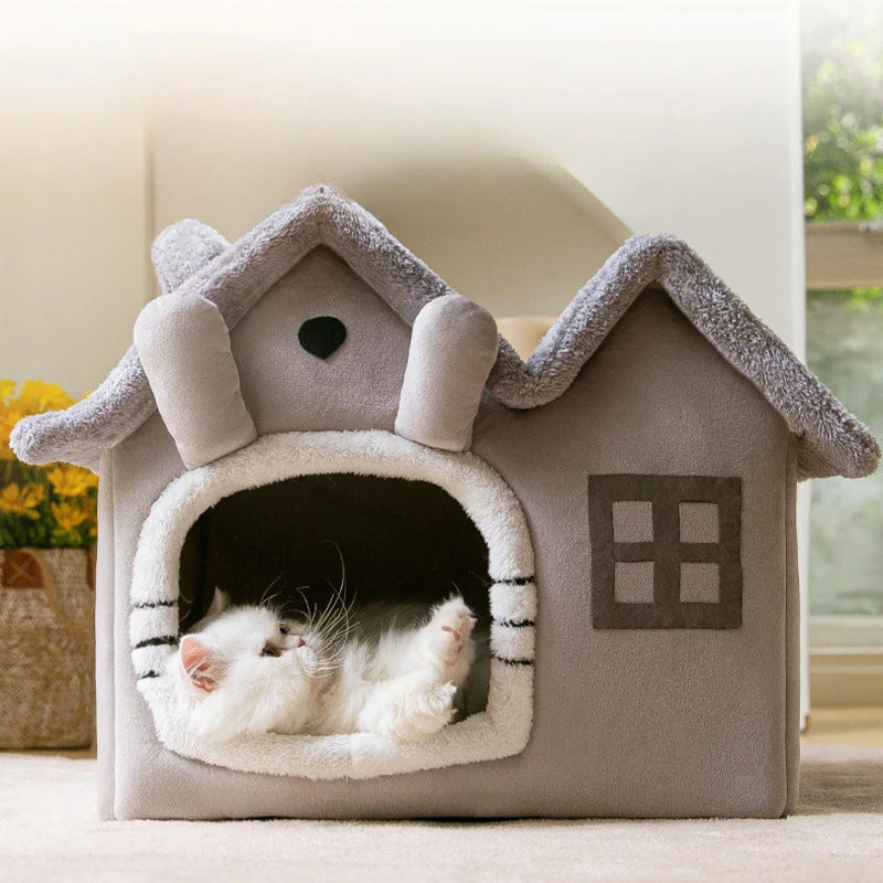 Casa de Luxo Dobrável p/ Pets com Tapete Quente Removível