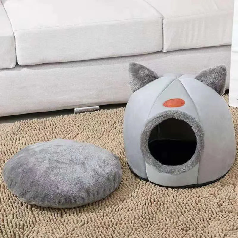 Cama Pet Semi-Fechada Macia e Aconchegante Gato e Cão