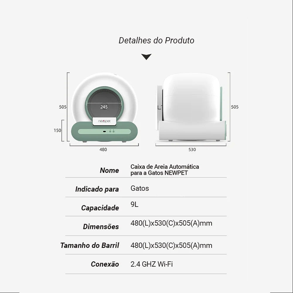 Caixa de Areia Automática 65L para Gatos com APP