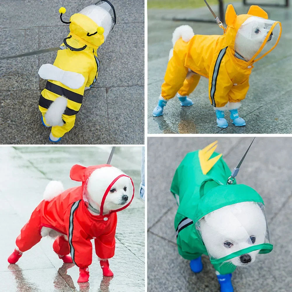 Capa de Chuva p/ Pet com Capuz | Estilo Urso/Abelha/Dino