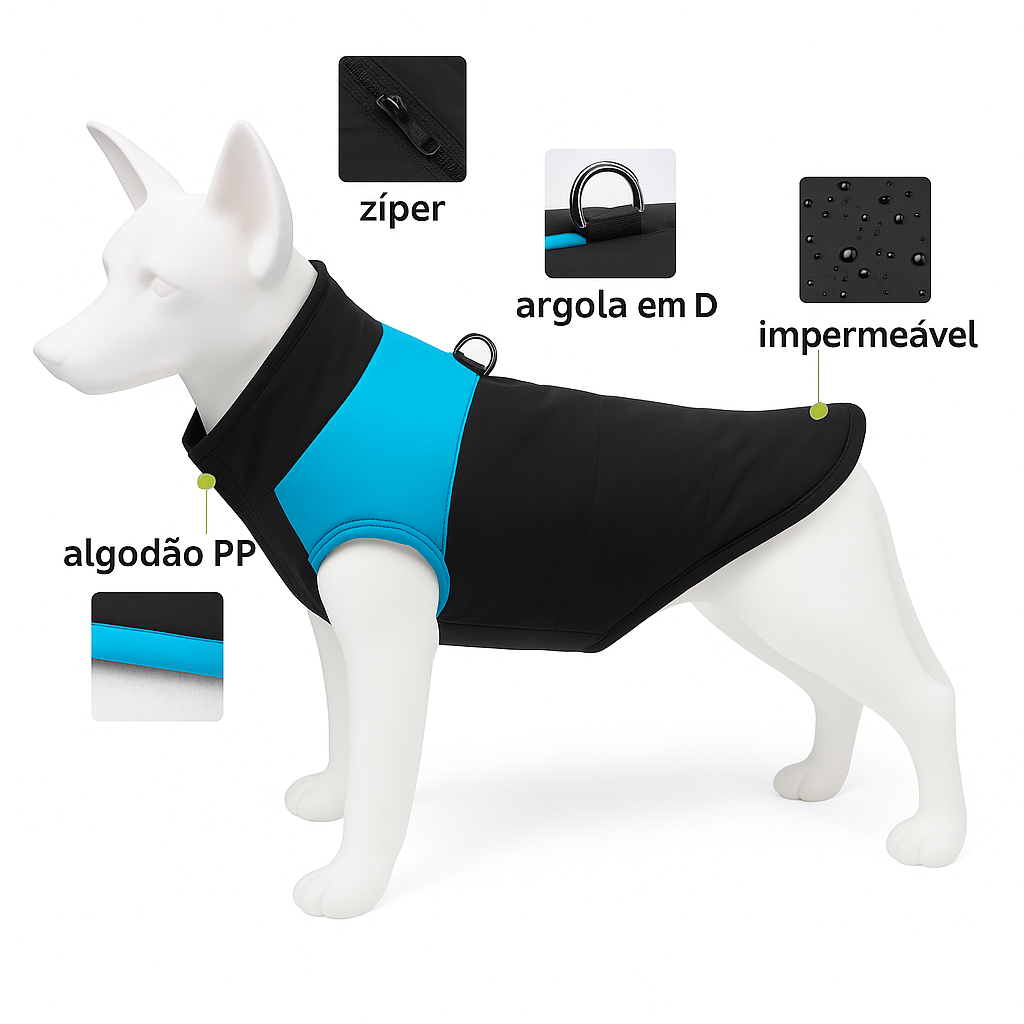Casaco Impermeável com Zíper para Cães | Quente e Prático
