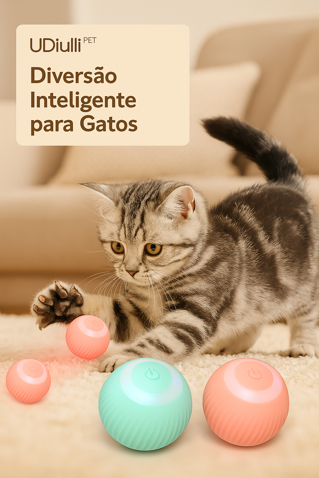 Brinquedo Bolinha Automática Interativa LED USB para Gatos e Cães