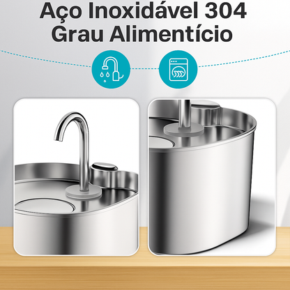 Fonte de Água Automática 2.2L Inox para Pets
