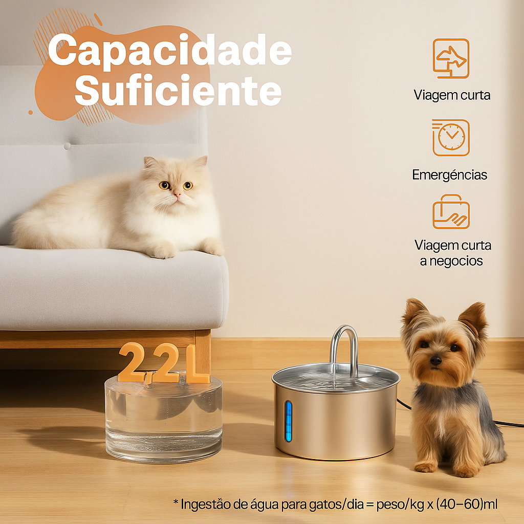 Fonte de Água Automática 2.2L Inox para Pets