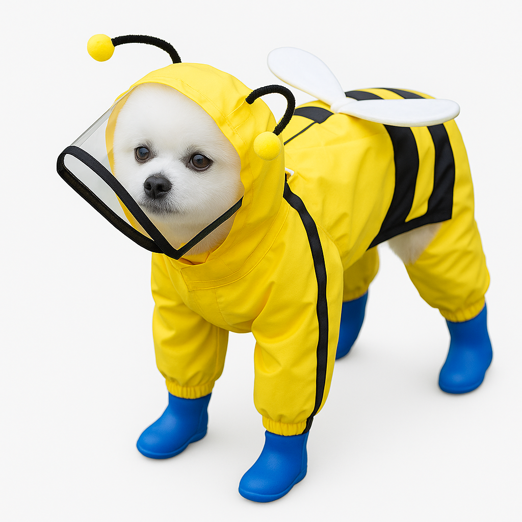 Capa de Chuva p/ Pet com Capuz | Estilo Urso/Abelha/Dino