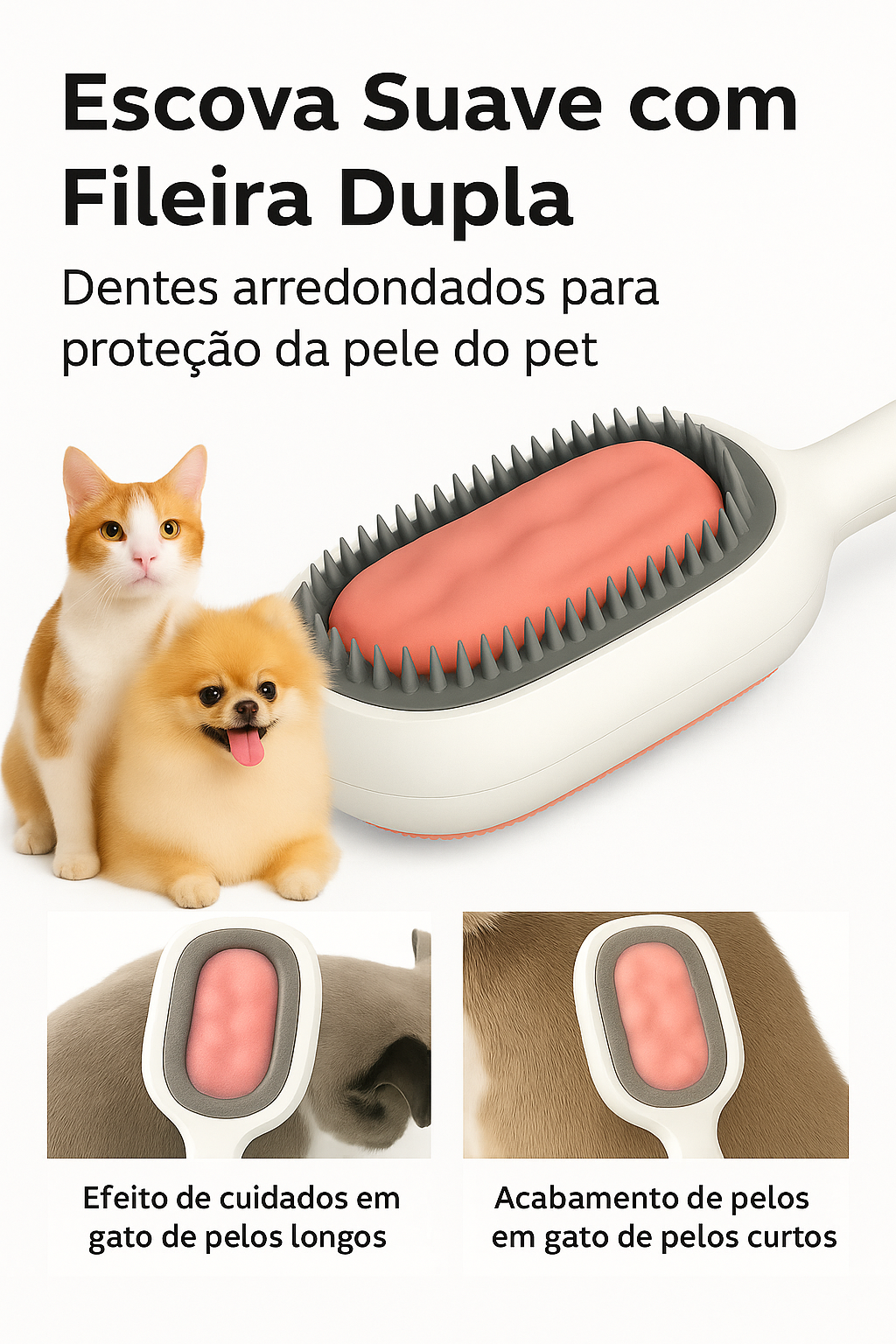 Escova Portátil para Gatos e Cachorros – Remove Pelos e Nós