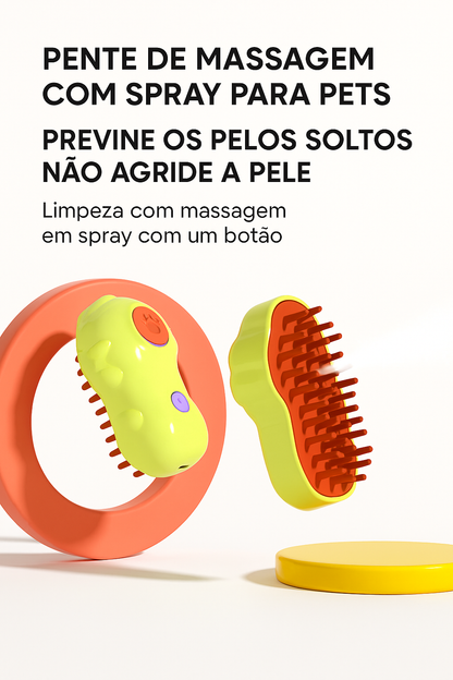 Escova Recarregável 3 em 1 para Gatos com Spray Integrado