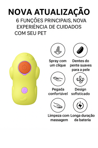 Escova Recarregável 3 em 1 para Gatos com Spray Integrado