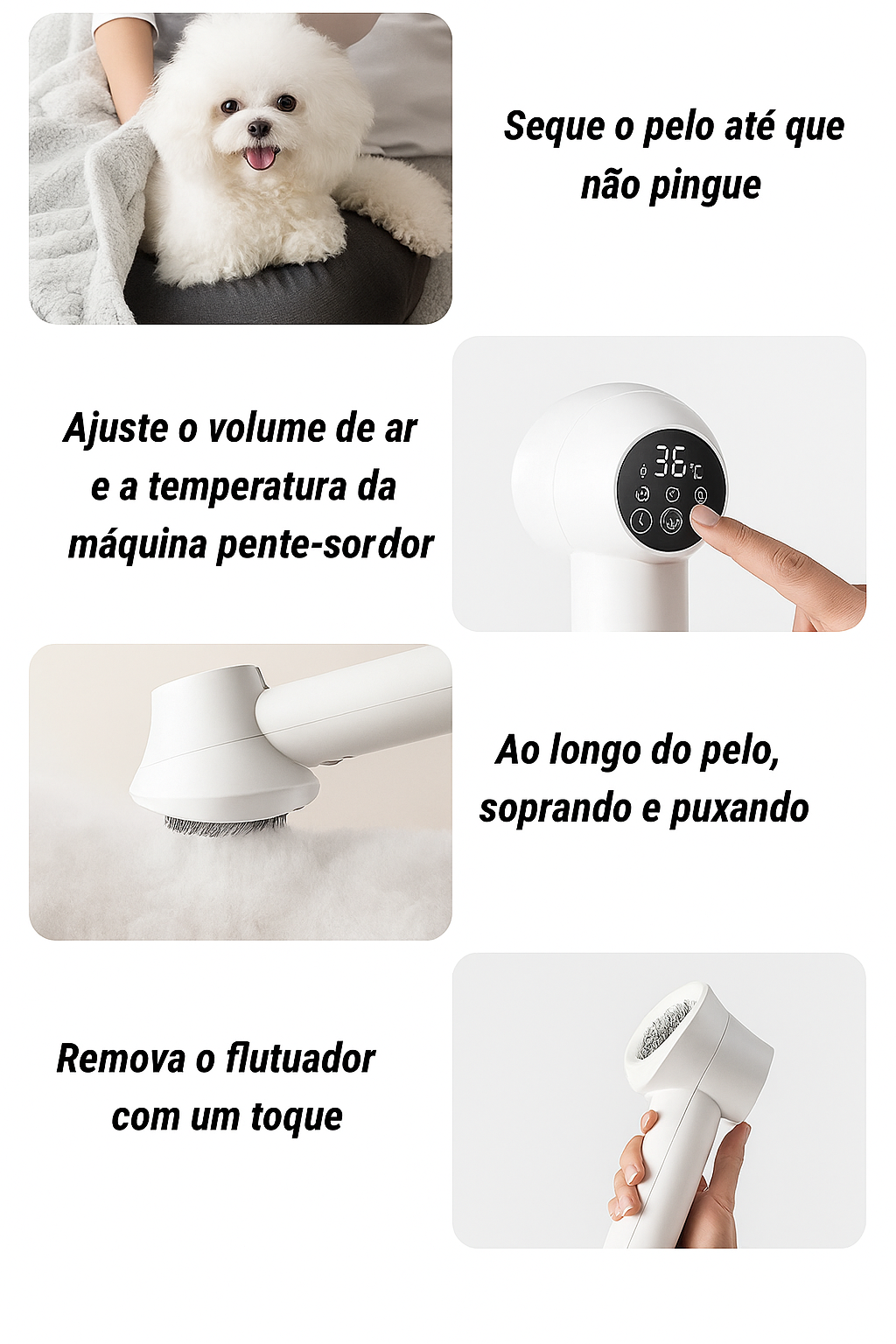Secador Profissional para Pets com Escova e Vento Quente