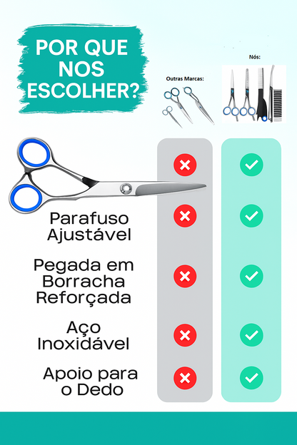 Tesoura 5 em 1 Pet Profissional Inox – Corte Seguro e Preciso