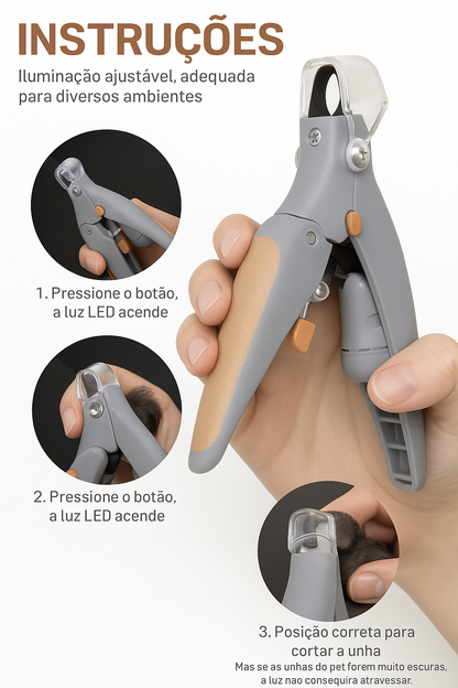 Aparador de Unhas para Pets com LED e Corte Seguro - Cães e Gatos