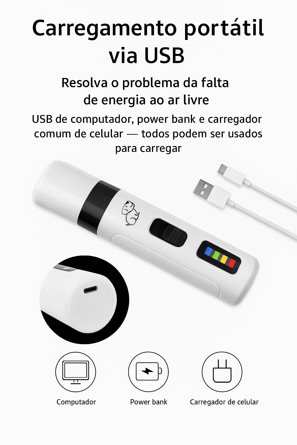 Moedor de Unhas Elétrico Pet USB - Corte Preciso e Seguro