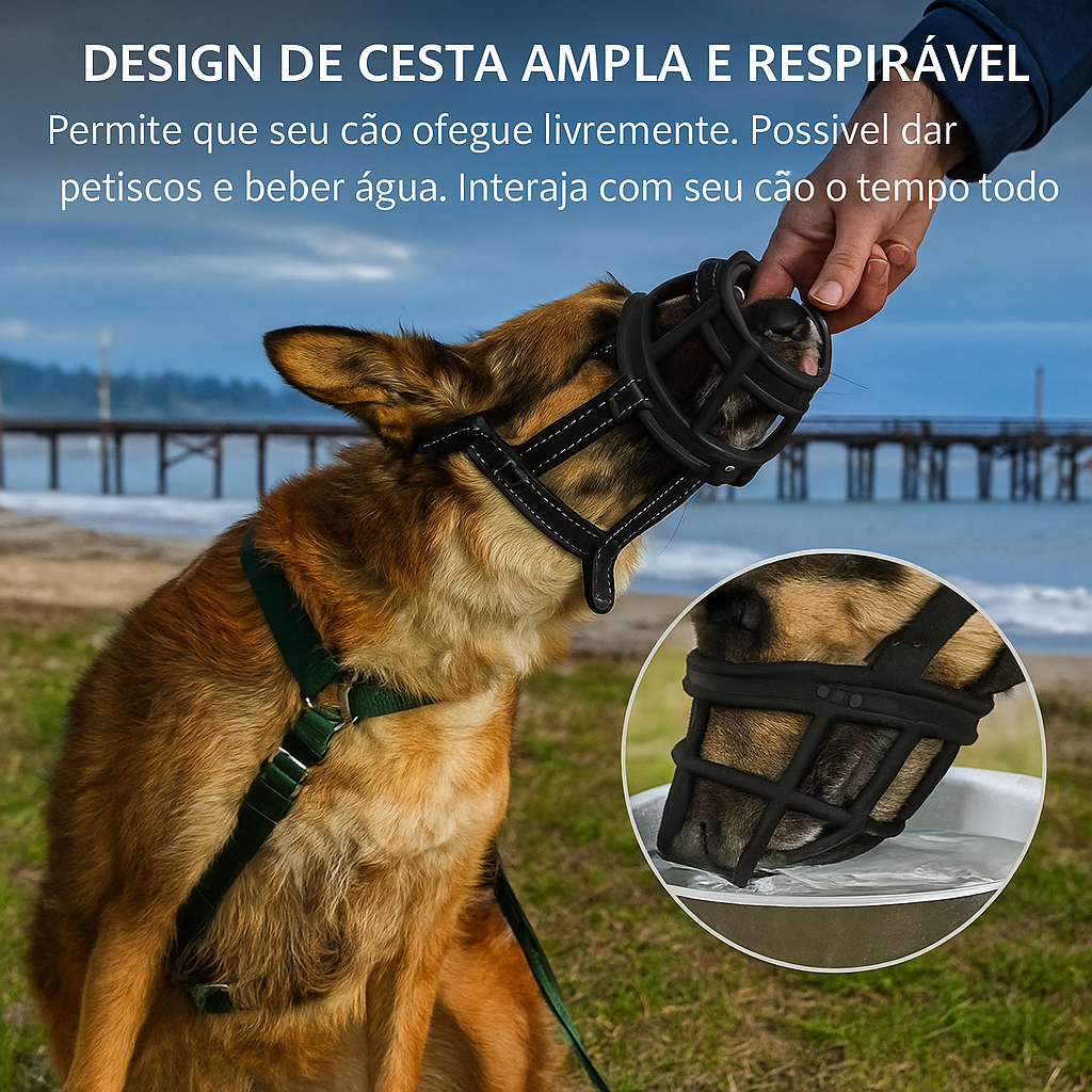 Focinho Antimordida Ajustável e Respirável p/ Cães