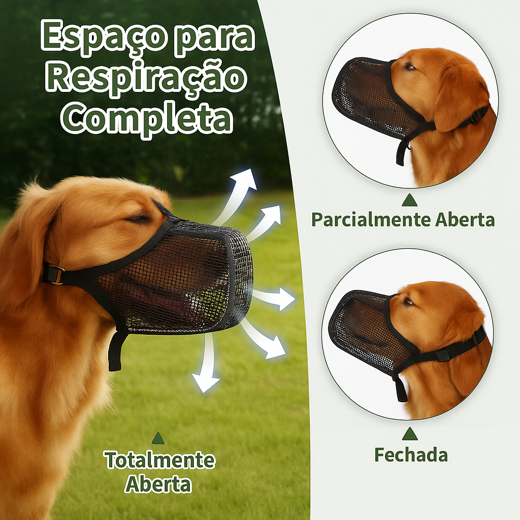 Focinho Respirável Ajustável para Cachorro | Antimordida Verão