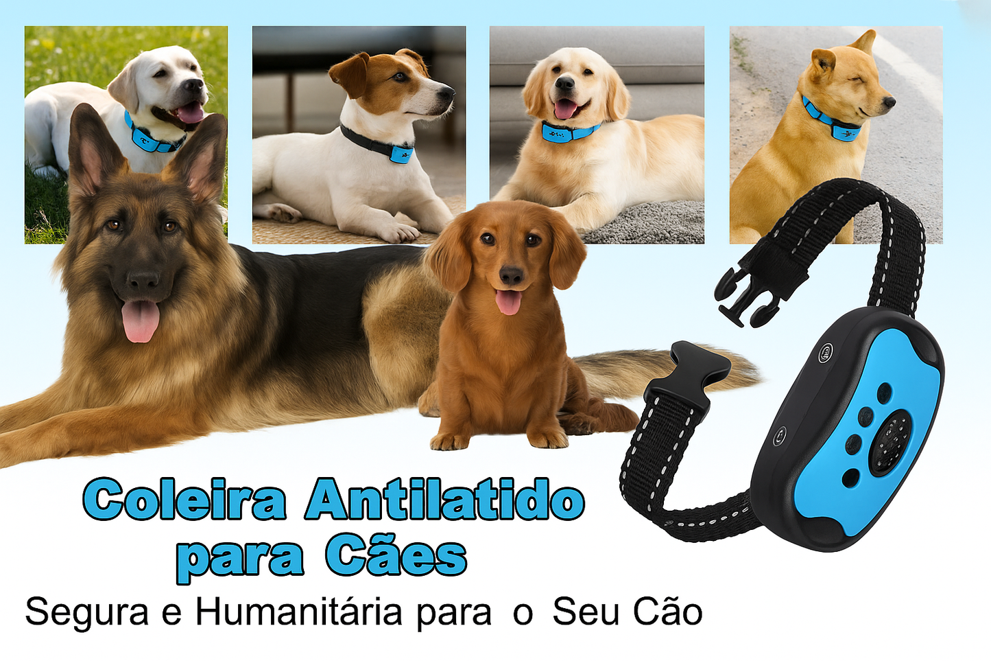 Coleira Antilatido Ultrassônica USB Ajustável p/ Cães