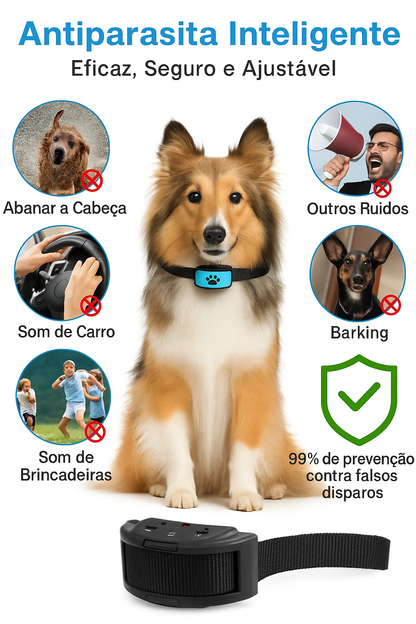 Coleira Antilatido Ultrassônica USB Ajustável p/ Cães