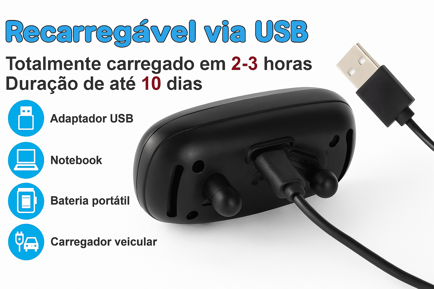 Coleira Antilatido Ultrassônica USB Ajustável p/ Cães
