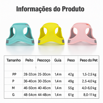Colete Peitoral Respirável e Confortável p/ Pets