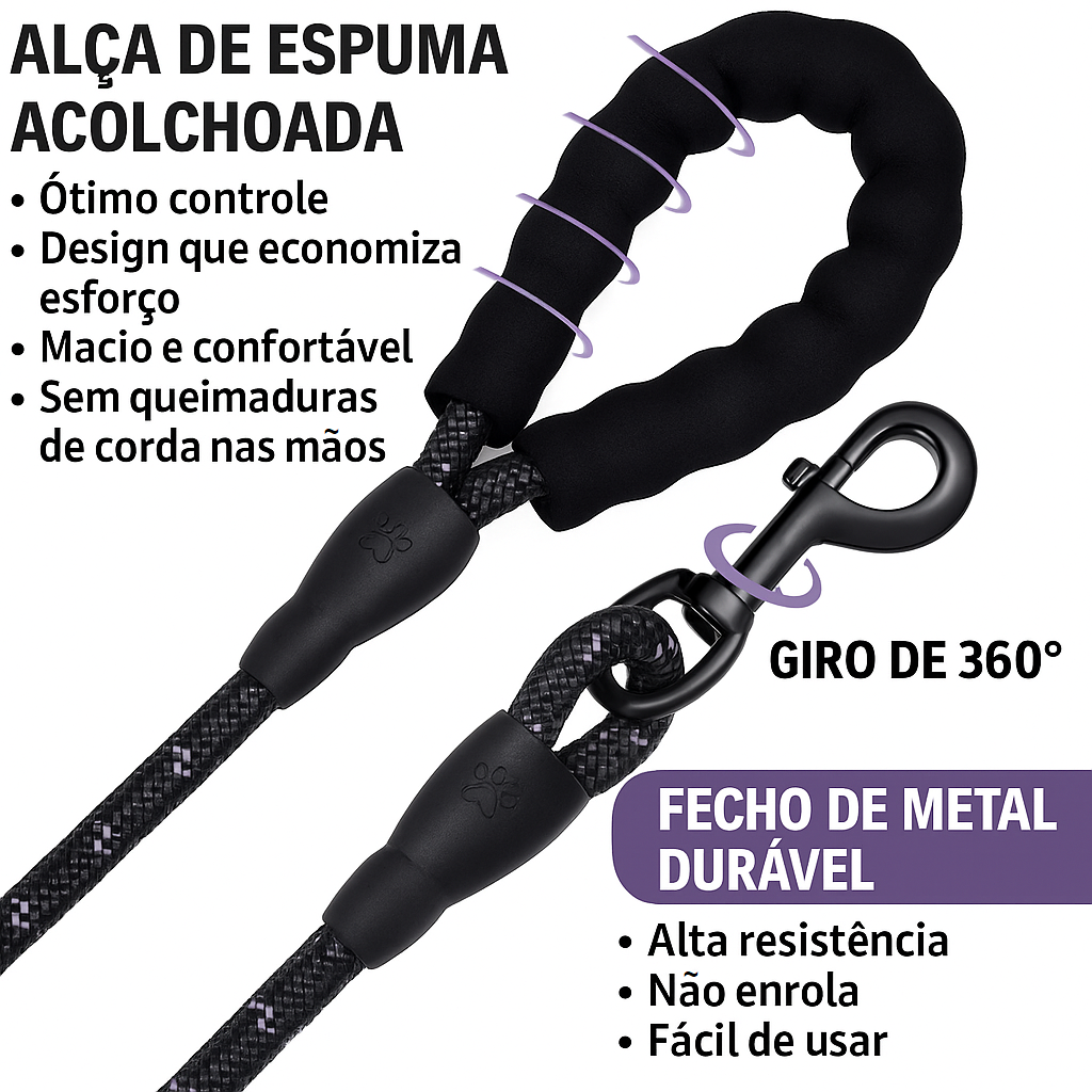 Trela Reflexiva Reforçada para Cães – Segurança e Conforto