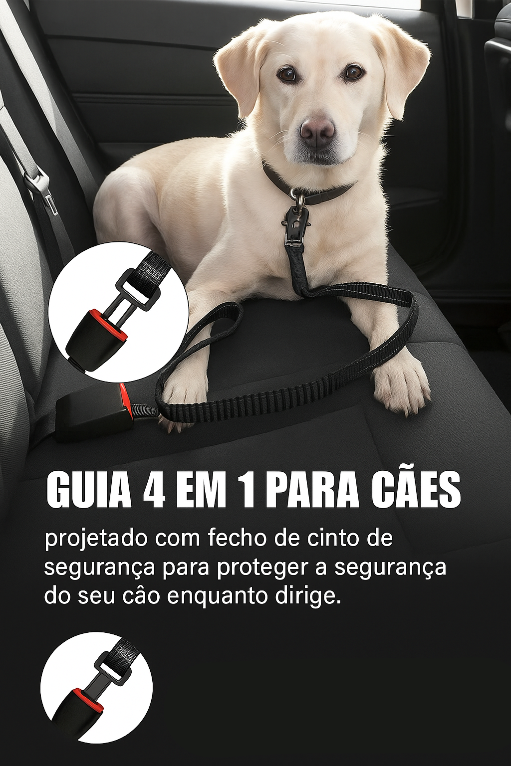 Coleira Reflexiva para Cães Grandes com Cinto de Segurança e Absorção de Impacto