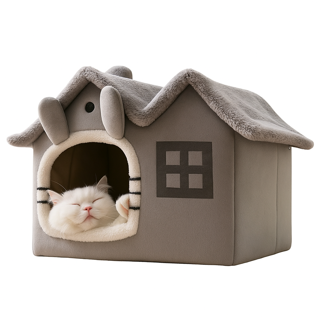 Casa de Luxo Dobrável p/ Pets com Tapete Quente Removível