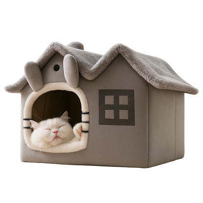 Casa de Luxo Dobrável p/ Pets com Tapete Quente Removível