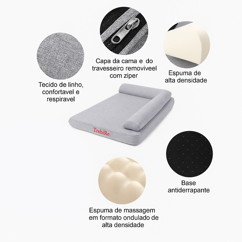Cama para Pet com Travesseiro Viscoelástico - Lavável e Confortável
