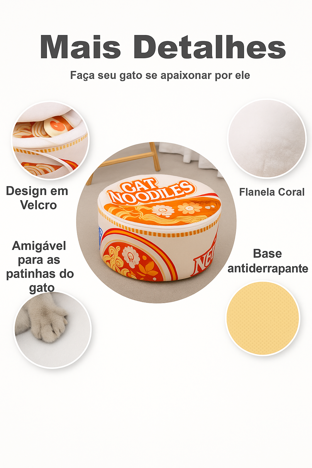 Cama de Gato CAT NOODLES Quentinha e Fofa Inverno Lavável