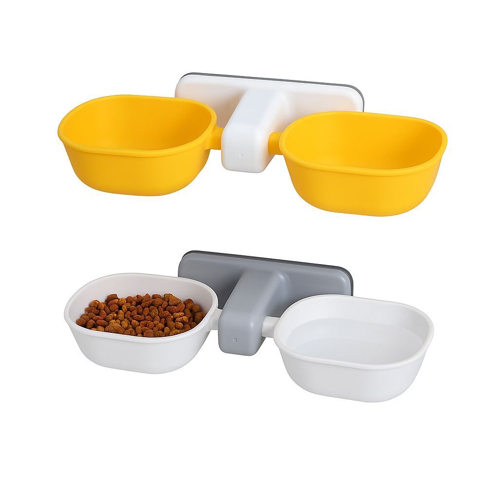 Tigela Dupla Ajustável para Pets | Fixada na Parede, Prática e Higiênica