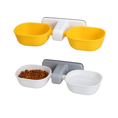 Tigela Dupla Ajustável para Pets | Fixada na Parede, Prática e Higiênica