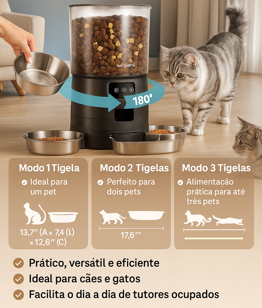 Newpet Alimentador Automático para Gatos e Cães com 3 Tigelas