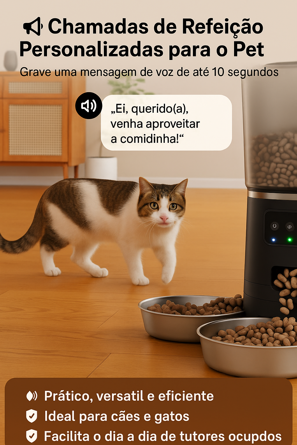Newpet Alimentador Automático para Gatos e Cães com 3 Tigelas
