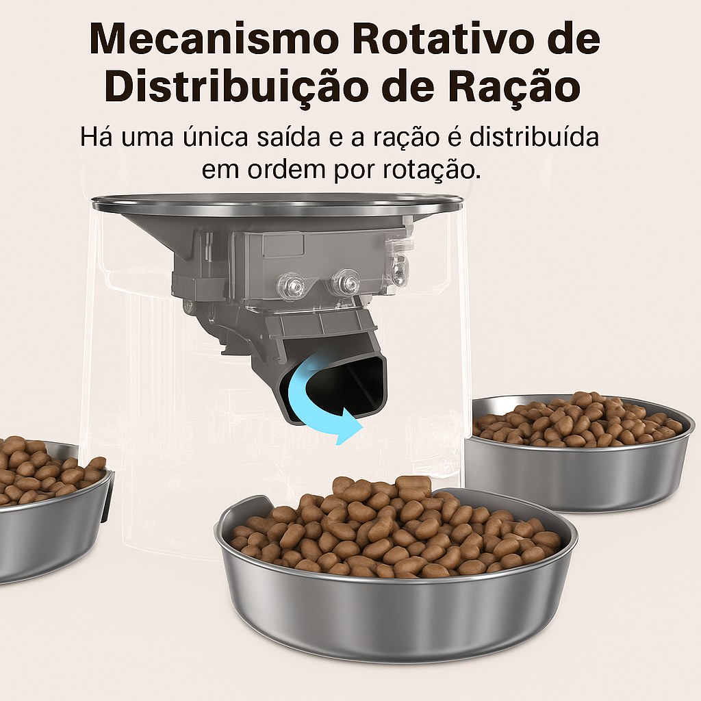 Newpet Alimentador Automático para Gatos e Cães com 3 Tigelas
